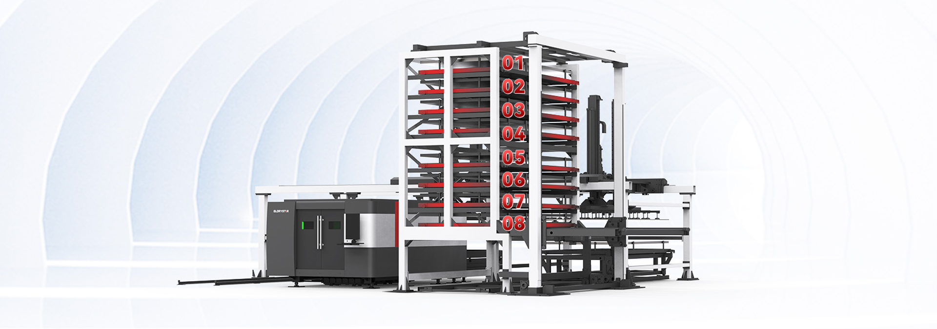 力星激光板材自動(dòng)上下料庫(kù)系統(tǒng)-8層貨格 科學(xué)、緊湊的存儲(chǔ)方案